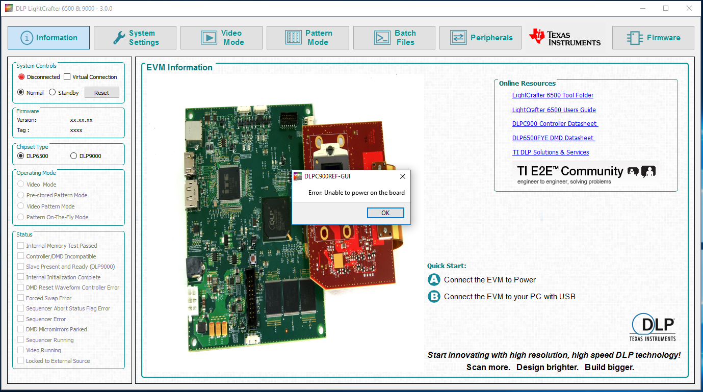 DLPLCR6500EVM: 6500 EVM not activating/turning on - DLP products forum ...