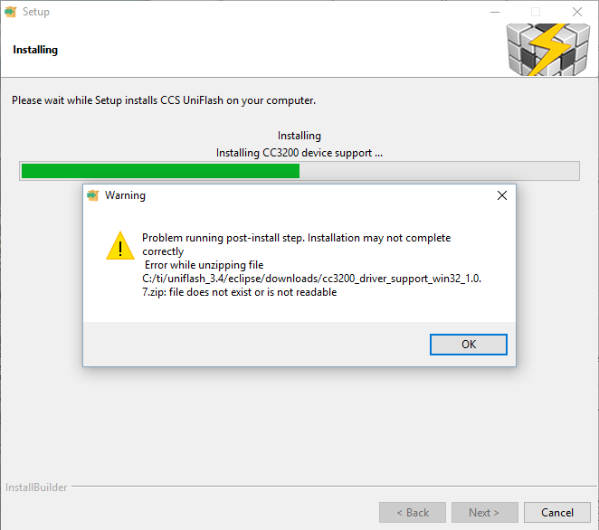 Uniflash 3.4.1.00012 Error while unzipping file WiFi forum WiFi