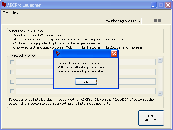 ADCPro Launcher. No internet connection? - Data converters forum - Data ...