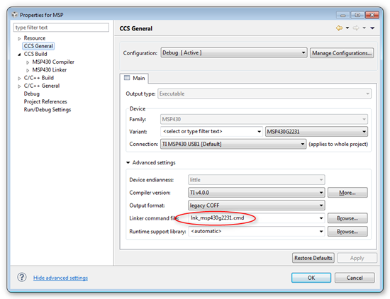 How to specify .cmd file in CCSv5 project? - Code Composer Studio forum ...