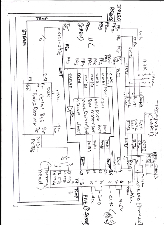 Port pin connections from uC to motor driver & thermal head,etc