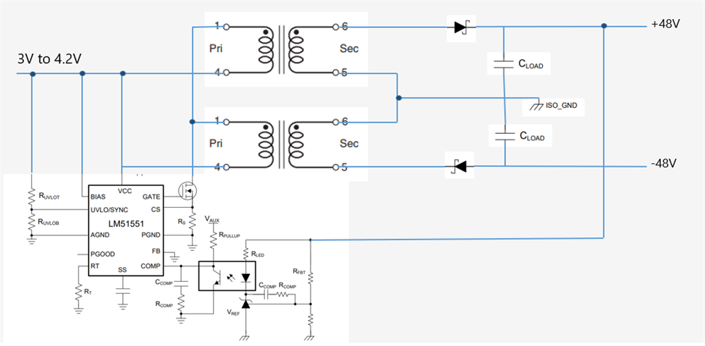 LM3488: Dual output: -48V and +48V generation via Flyback Boost ...