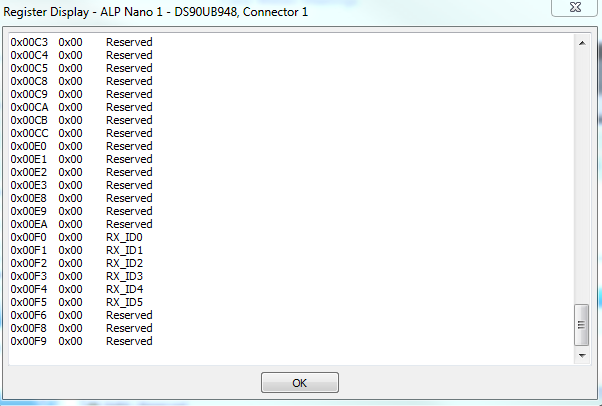 DS90UB948-Q1EVM: ALP Information Tab does not update, registers do not ...