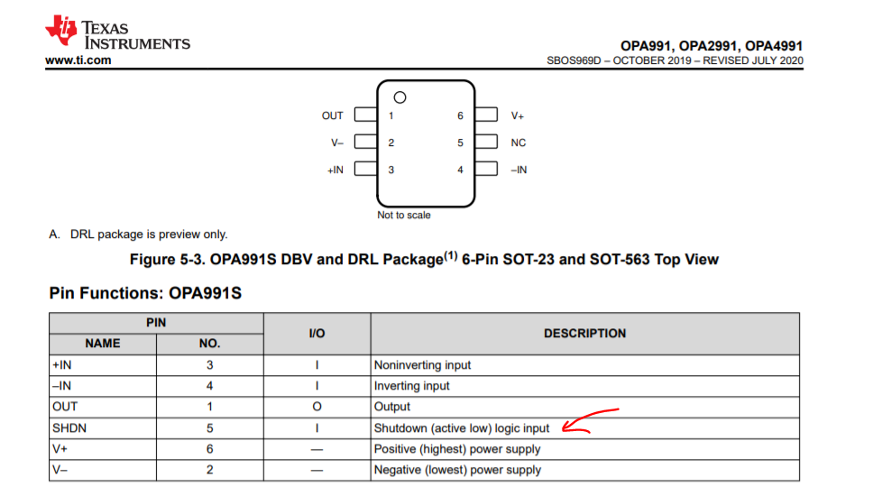 OPA991: Is Shutdown active-low or active-high? The datasheet contradicts  itself. - Amplifiers forum - Amplifiers - TI E2E support forums