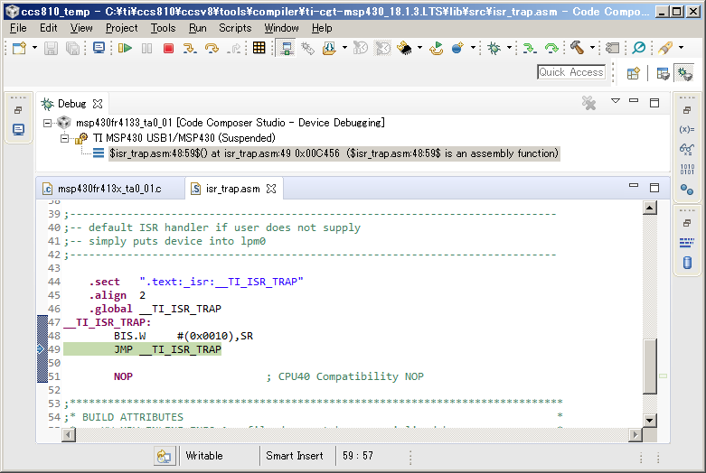 MSP430FR4133: Trying an ISR sample code 