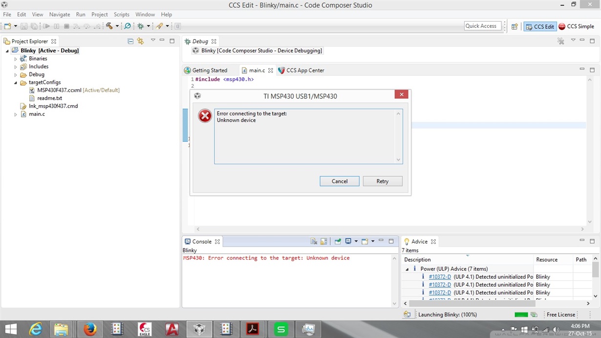 MSP Error Connecting To The Target Unknown Device MSP Low Power Microcontroller Forum