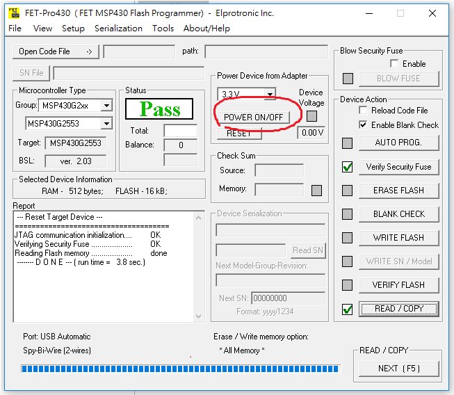 CCS/MSP430G2553: How to set vcc output from msp-fet430uif pin1 with CCS ...