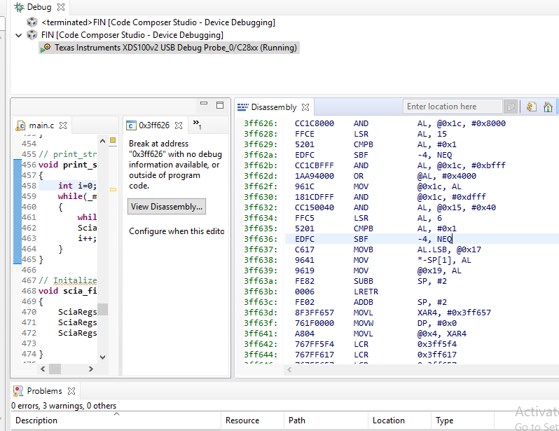 Compiler/TMS320C28346: TMS320C28346 can't receive data from arduino via ...