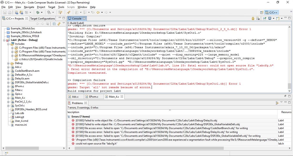 Compiler Tms3f2808 Compiler Tms3f2808 Ccs V 4 2 1 In E1000 Failed To Write To The Object Files Obj E1500 Failed Access Error Ojb Files Could Not Open Source File Labcfg H C00 Microcontrollers