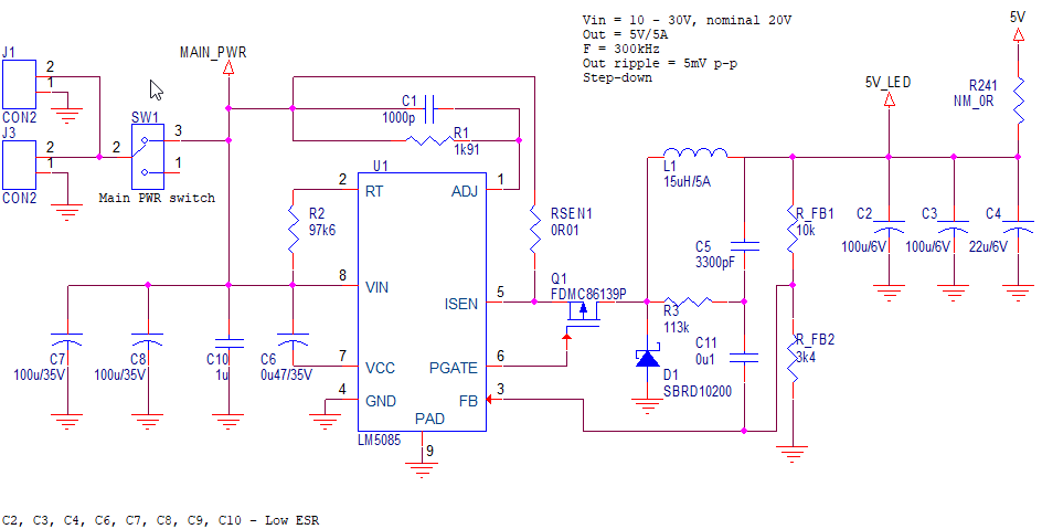 LM5085: Output voltage and current drops after some time - Power ...
