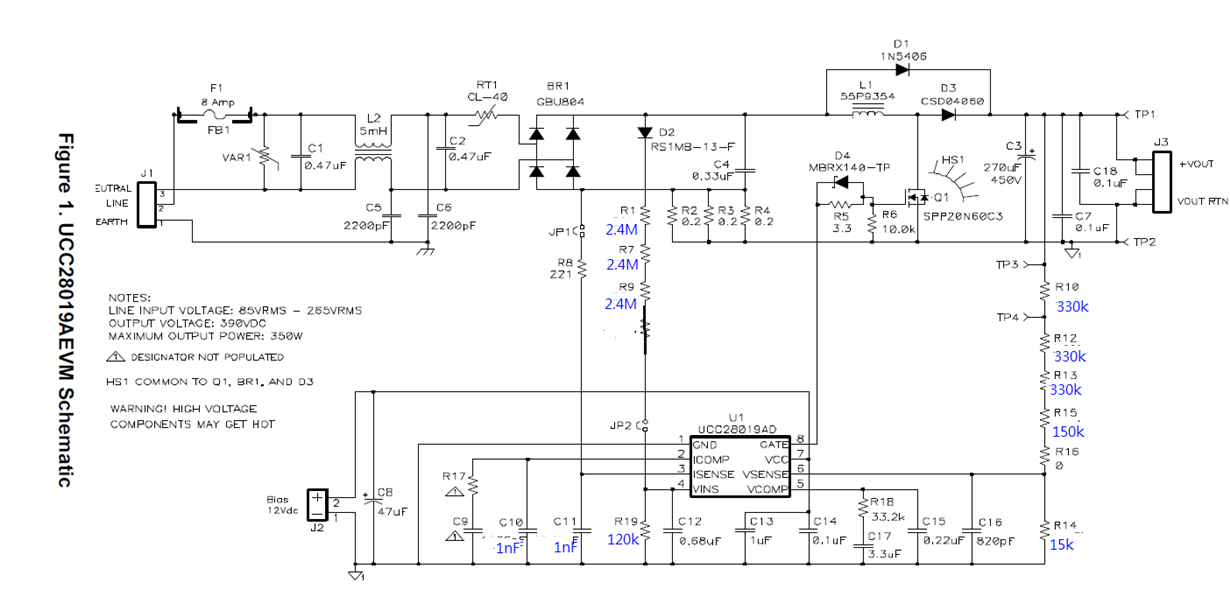 UCC28019A: UCC28019A use evm parameter then output connect motor PF ...