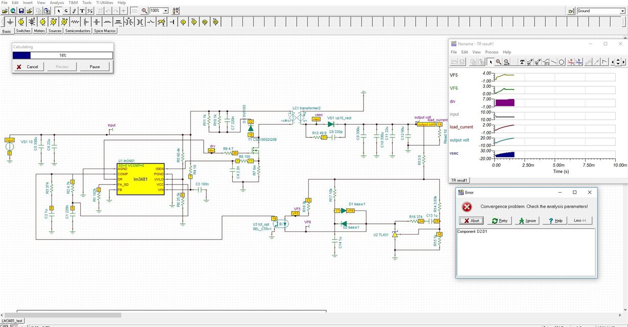 LM3481: LM3481 Flyback Evaluation module circuit simulation in TINA ...