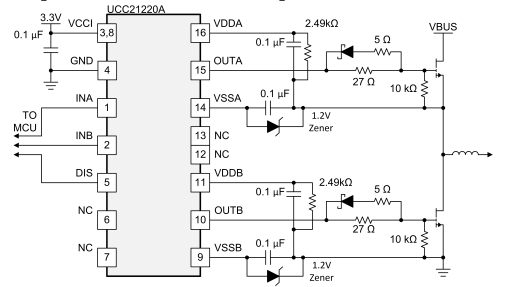 UCC21222: How many volts is the VBUS limited when using a UCC21222 ...
