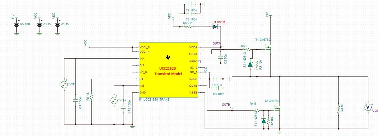 TINA/Spice/UCC21520: to drive half bridge & full bridge - Simulation ...