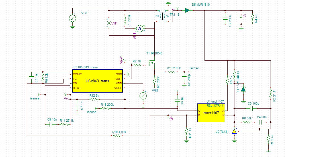 TINA/Spice/UC1843A: Flyback current control - Simulation, hardware ...