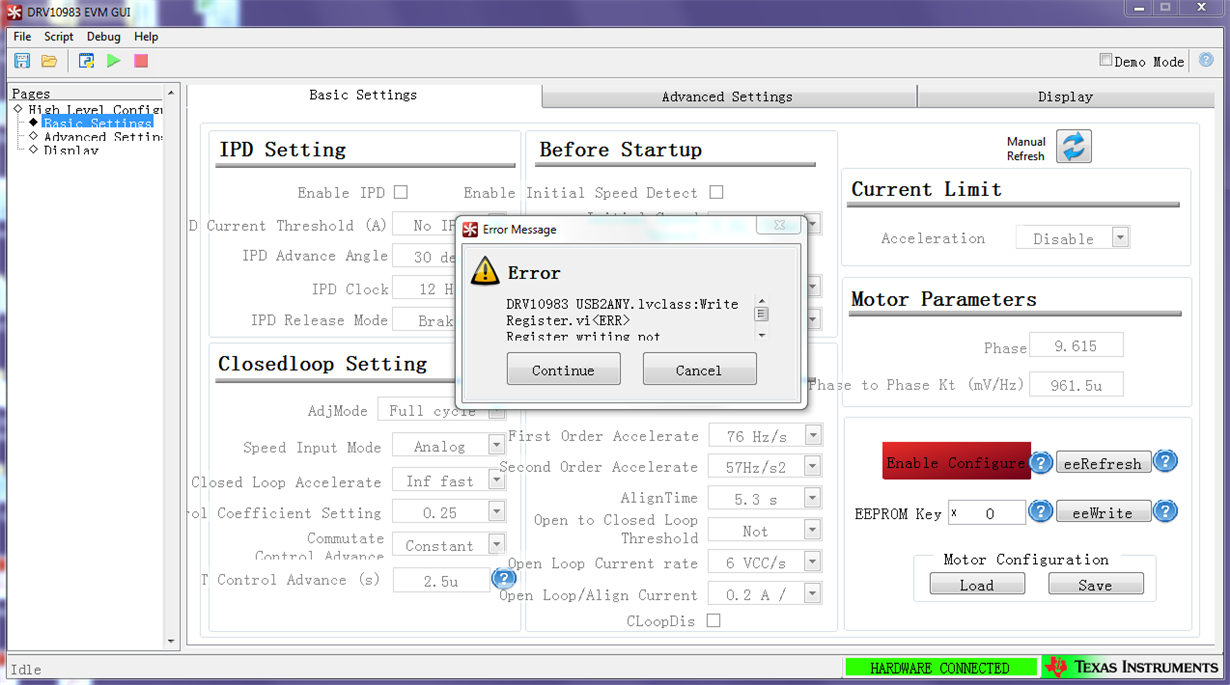 DRV10983EVM: Install The Newest Version DRV10983 GUI, But Not Worked ...