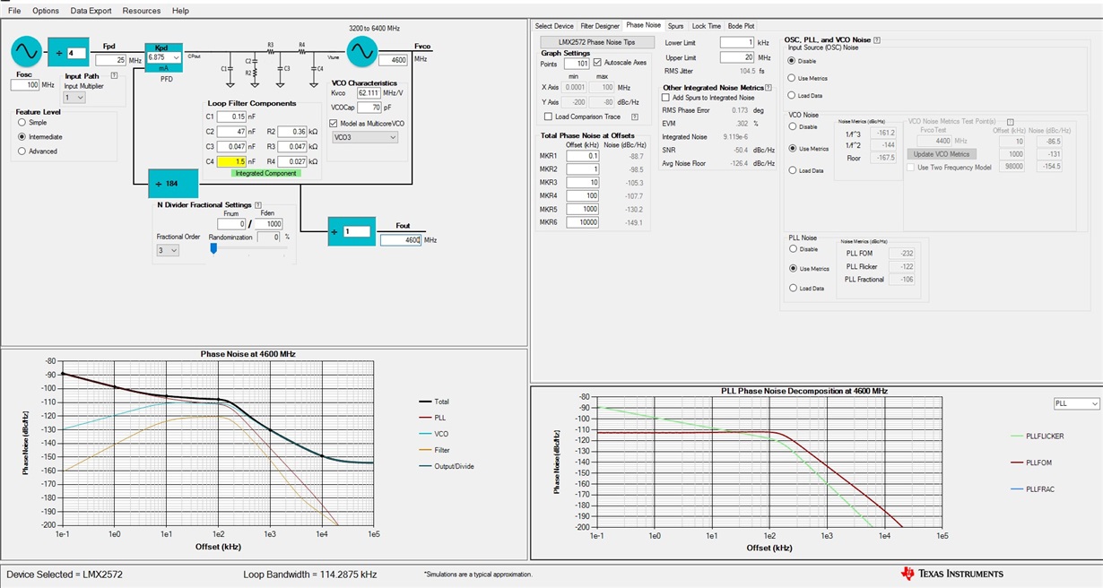  LMX2572 PLL SIM frequency 4600 MHz