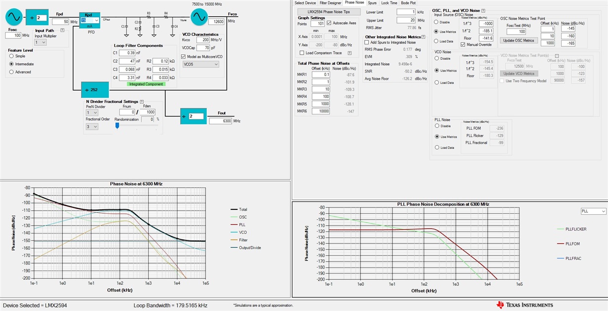  LMX2594 PLL SIM frequency 6300 MHz