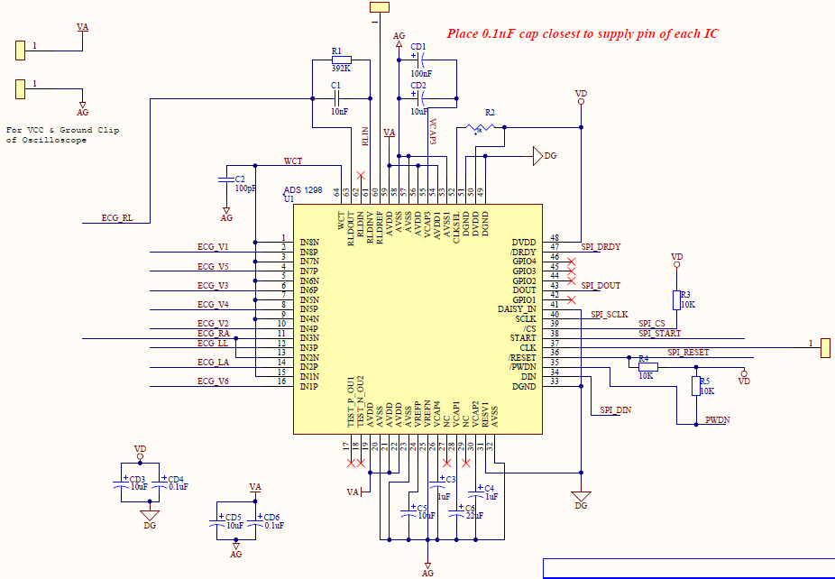 ADS1298: Background noise is over riding the original ECG signal - Data