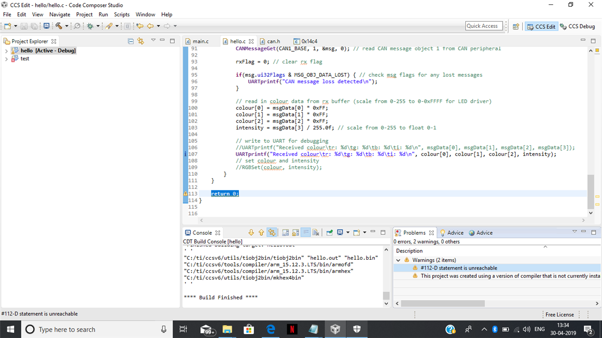CCS/TM4C1294NCPDT: #112-D statement is unreachable - Code Composer ...