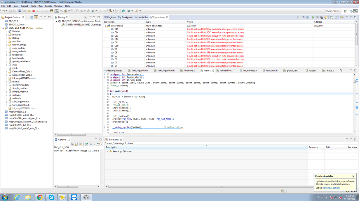 CCS/MSP430F5438A: Execution state prevent access during debugging ...