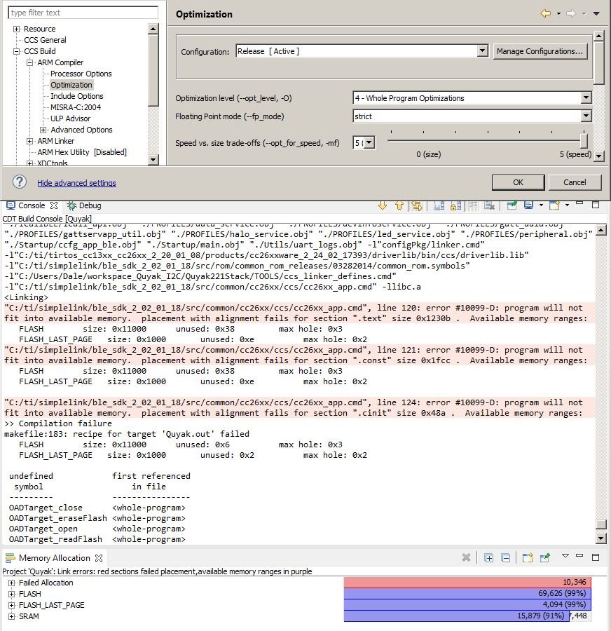 CCS/cc2640: Release build fails optimization while Debug build