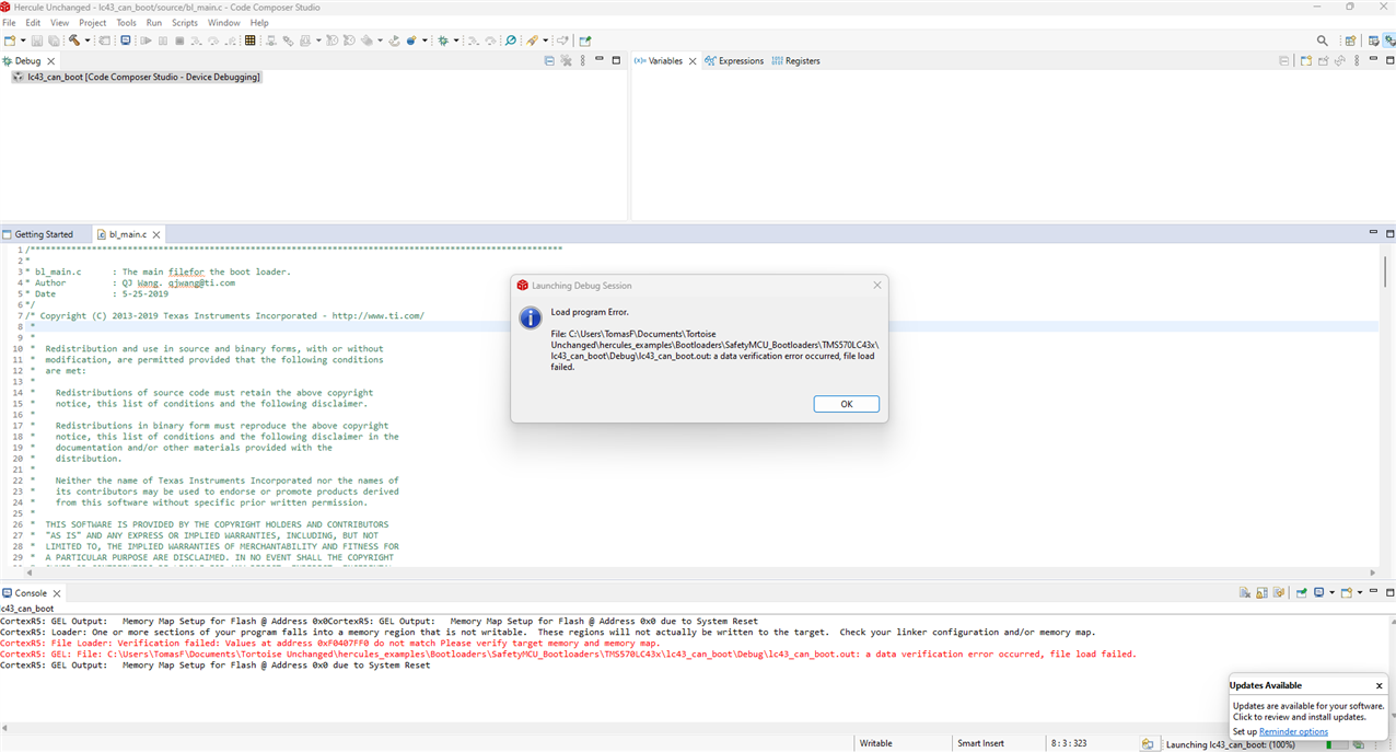 LAUNCHXL2-570LC43: Example Project 6.3 Bootloader Hercule MCU ...