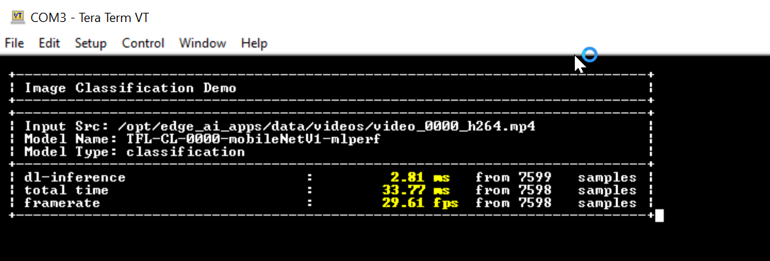 TeraTerm output screen