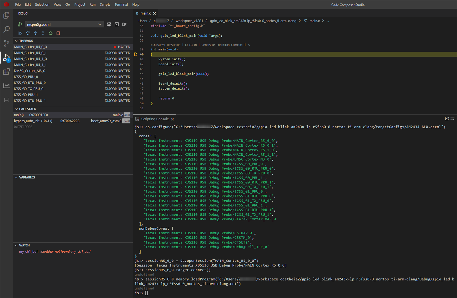 CCSTUDIO-THEIA: CCS 20.2: Debug session via Scripting console ...
