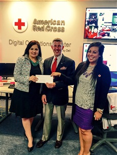 TI Foundation grants added to the TIers’ donations to contribute  more than $155,700 to the storm relief efforts. Andy Smith, executive director, Texas Instruments Foundation, (middle) recently presented a check for these contributions to Ariane Einecker, Red Cross Regional Chief Development Officer, (left) and Ashley Walsh, Red Cross Senior Corporate Relations Officer (right).