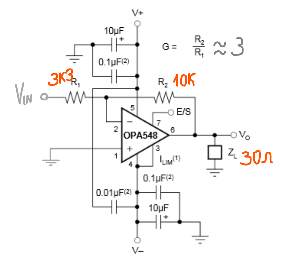 OPA548: Instable output when load is a low resistor - Amplifiers