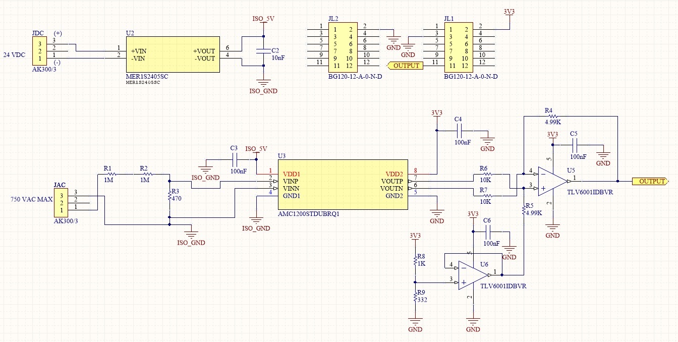 AMC1200-Q1: Measuring 0 V to 600 VRMS, measuring frequency 0 Hz - 70 Hz ...