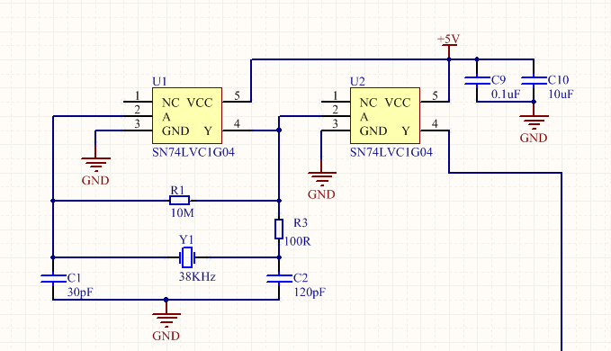 Sn74lvc1g04: Two Sn74lvc1g04 Can Output 38khz? - Logic Forum - Logic 