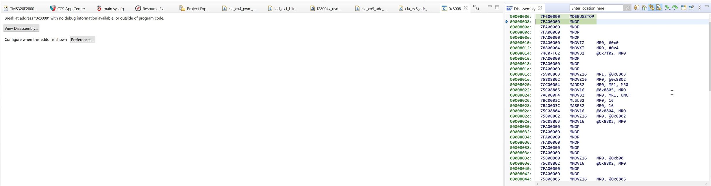 CCS/LAUNCHXLF280049C Issue to debug CLA code of cla_ex5_adc_just_in