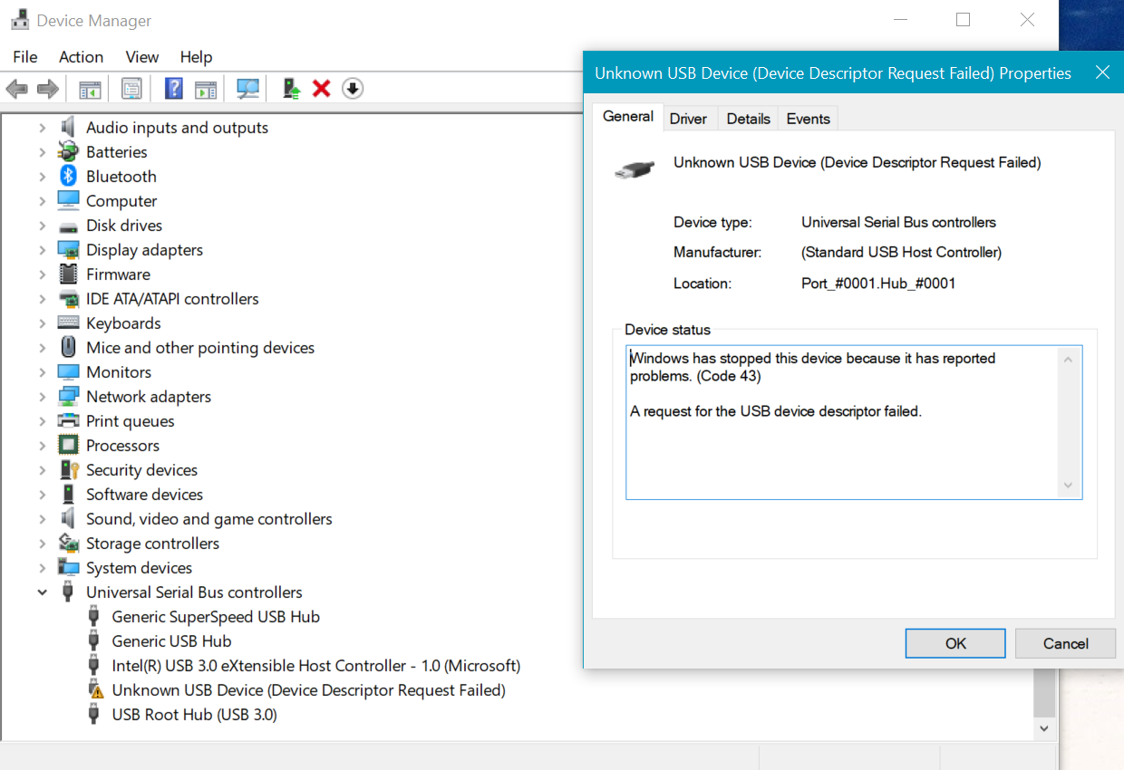 sandisk cruzer driver for device descriptor issue