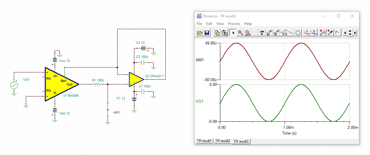 INA849: Simulation For INA849 Connected With OPA211 - Amplifiers Forum ...