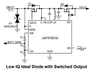 LM74722-Q1: Schottky diode for absorbing the negative spikes - Power ...