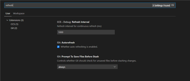 CCS General Settings Refresh Rate