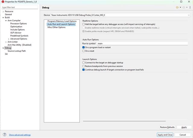PGA970: Behaviour different between debug mode and normal operation ...