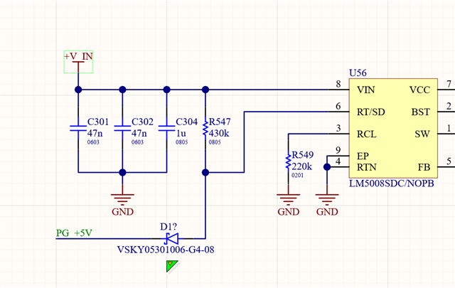 LM5008: Disableing the chip using a shotky diode. - Power management ...