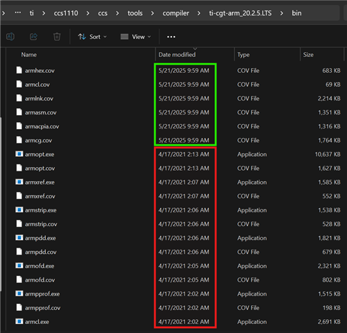 Timestamp of some COV files are not updated after building project
