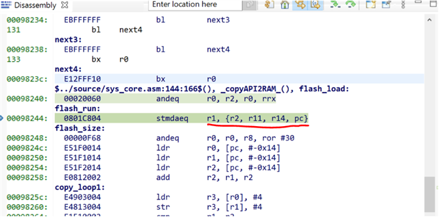 TMS570LS3137 TMS5703137ZWT Disassembly code change for same API