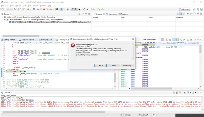 CCS/CCSTUDIO-C2000: ITRAP When Trying Real Time Debug - Code Composer ...