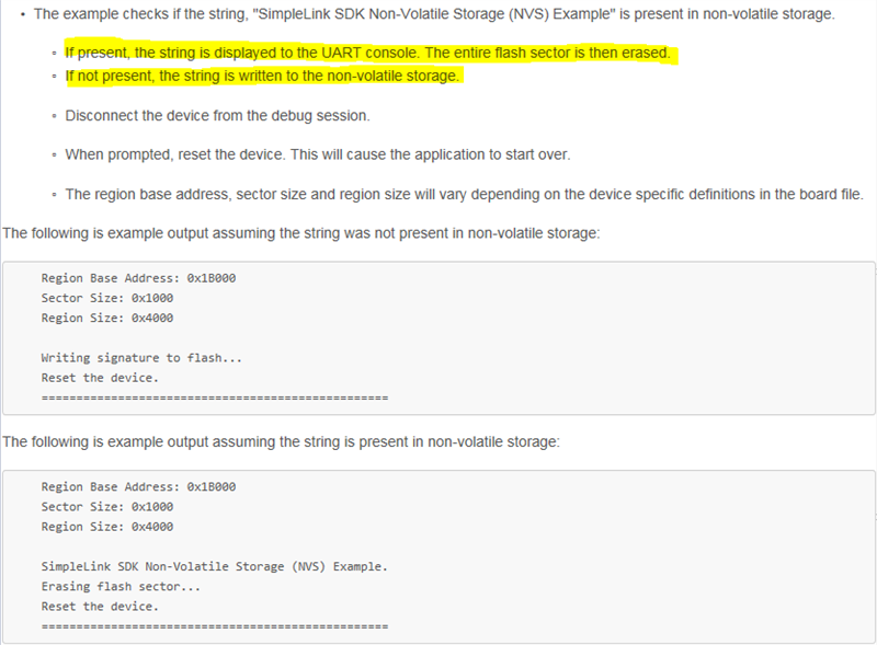 RTOS/MSPEXP432P401R Example "nvsInternaL" using TIRTOS on a MSP