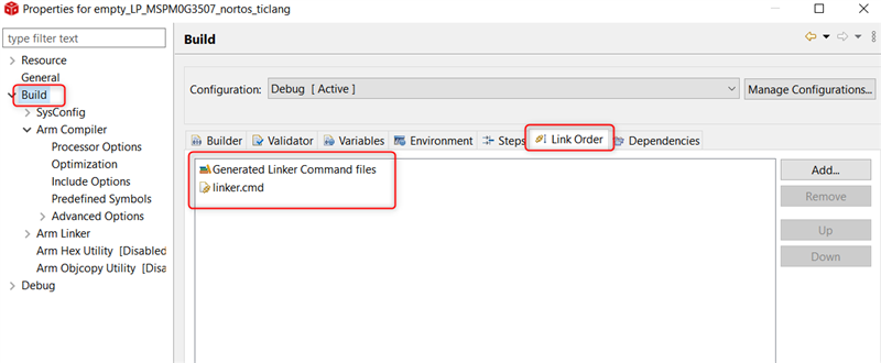 CCSTUDIO: Changing stack size through "Properties > Arm Linker > Basic ...